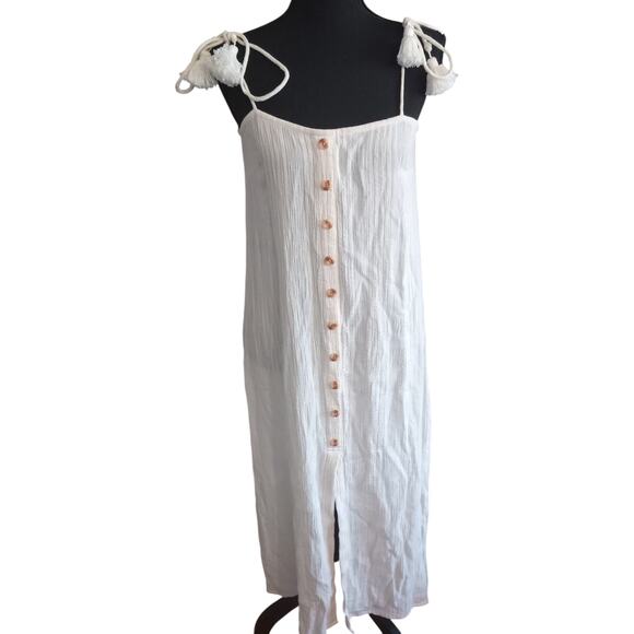 Faithfull the Brand Anthropologie Luna Midi Boho Dress Beige Button Down Sz 2 - Picture 2 of 8